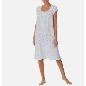Eileen West White Aqua Bouquets Modal Short Sleeve Waltz Nightgown Size S NWT